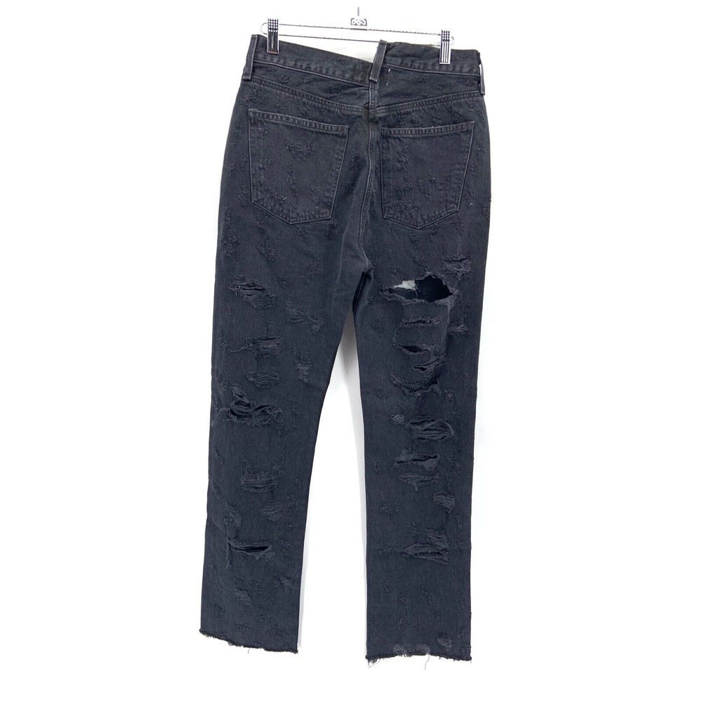 Agolde Womens 28 Criss Cross Jeans Straight Destroyed Black Raw Hem Rigid Button - Picture 7 of 12